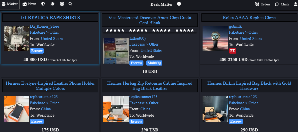 Login in DarkMatter Darknet